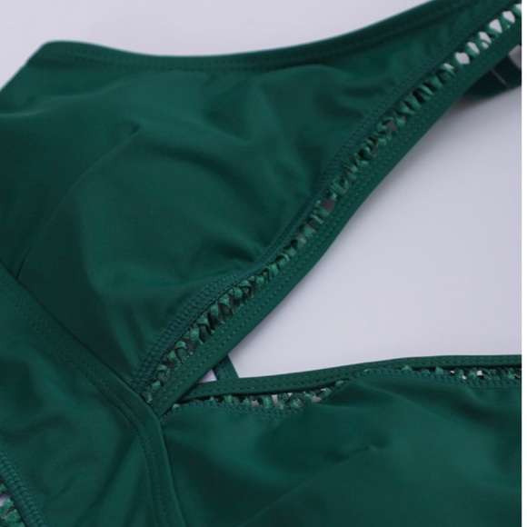 Green Lattice Plunge One Piece Swimsuit - Picture 5 of 9